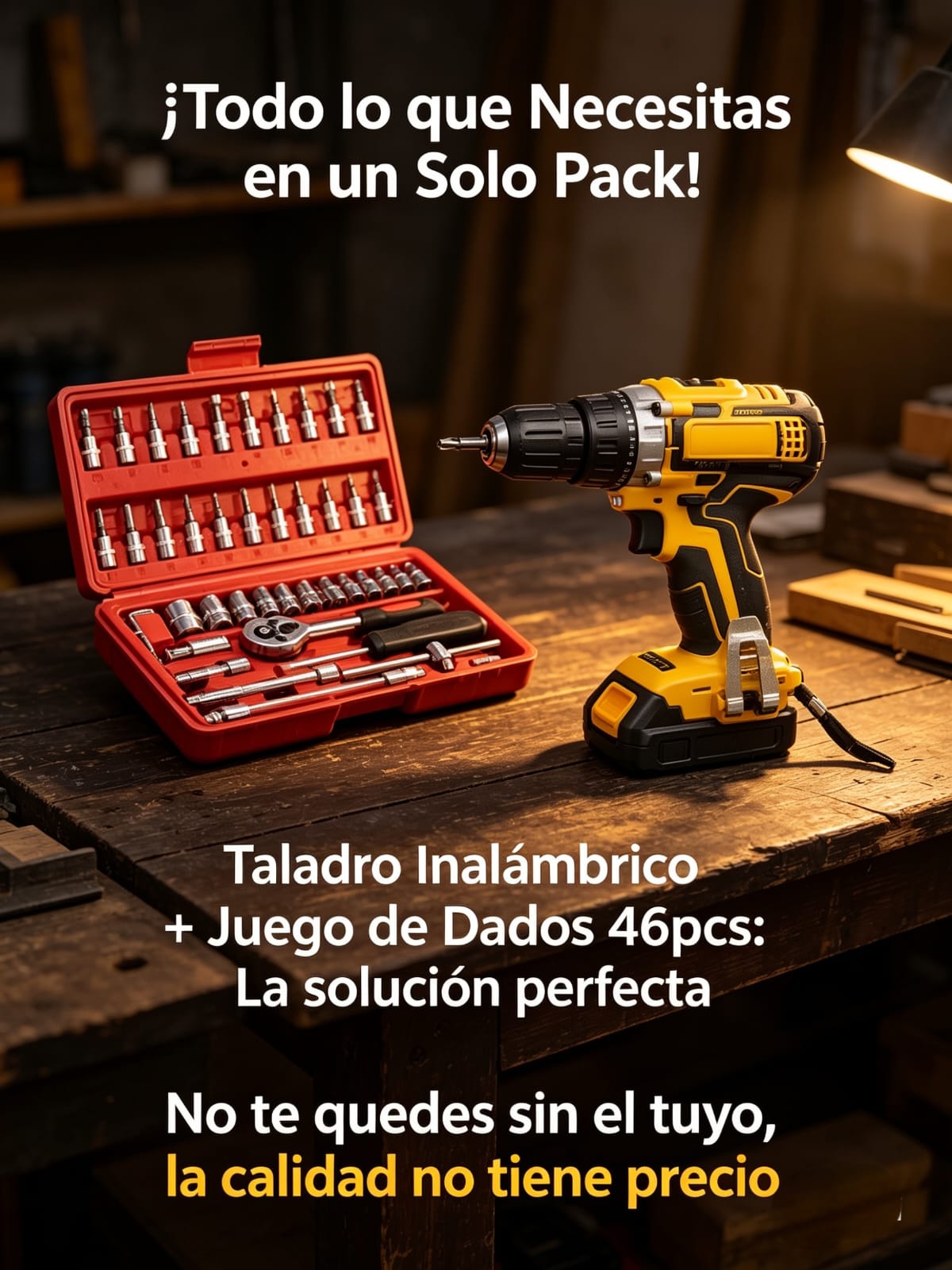 Pack Taladro Inalam + juego dados 46pcs